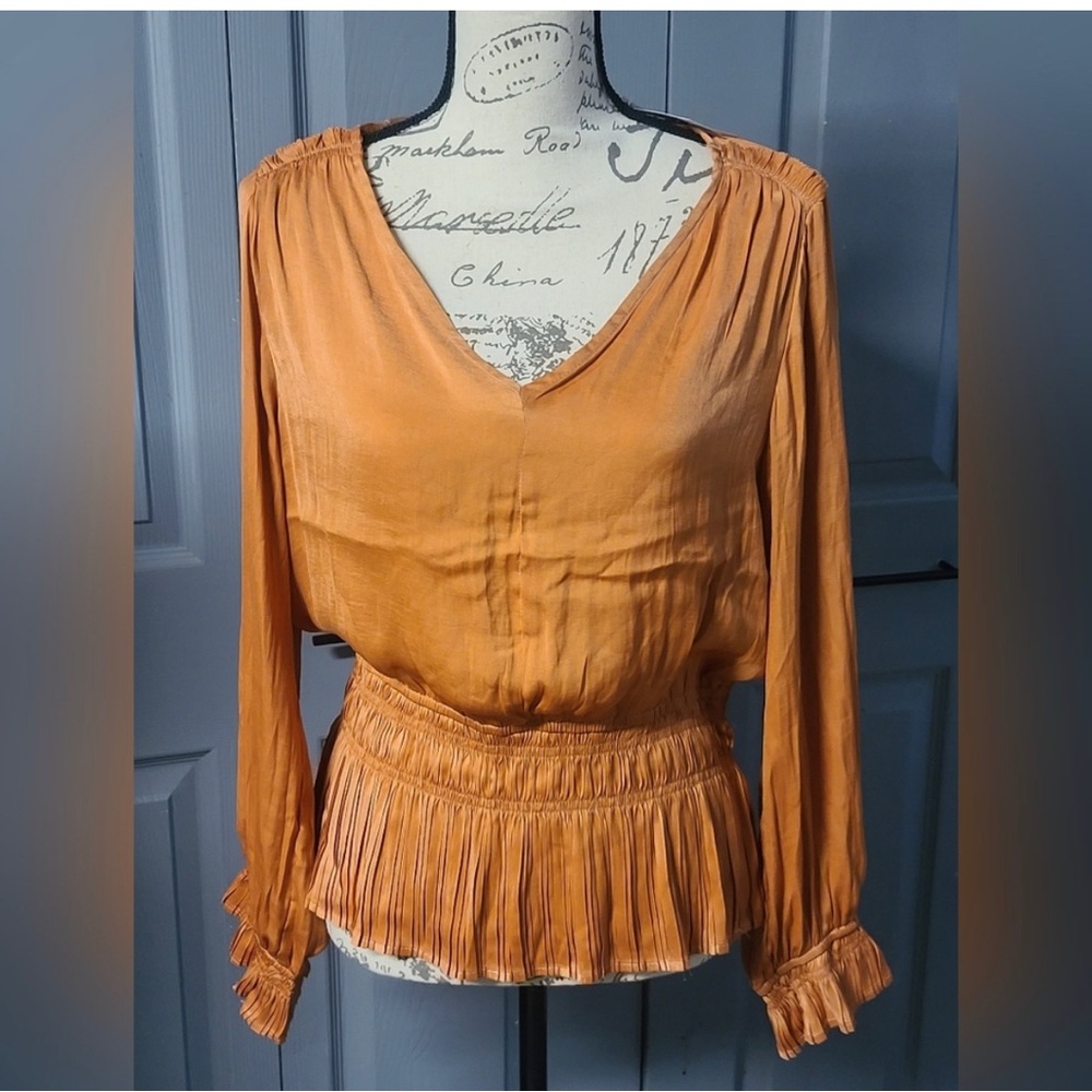 Philosophy Sz Large Fall Waisted Silky Blouse New with Tags